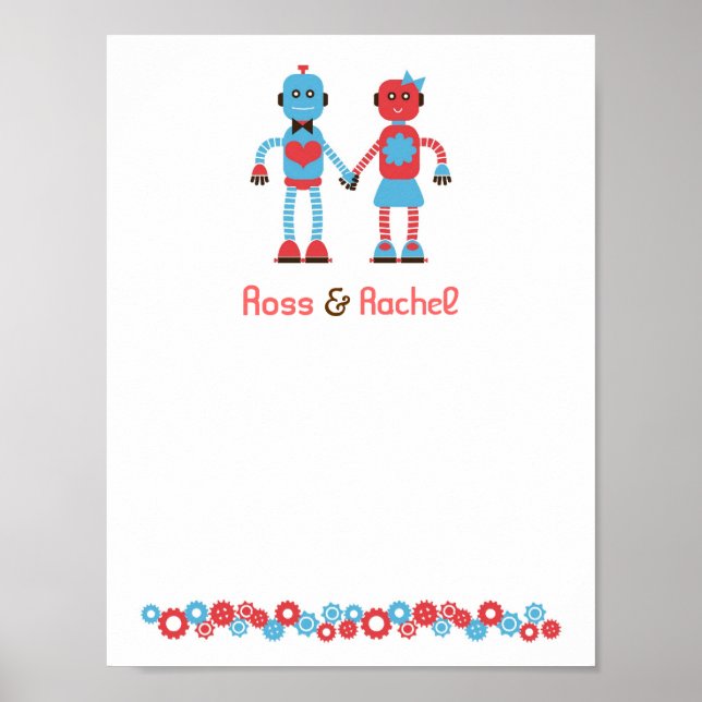 Póster Boda de temas de Robot Cute (Frente)
