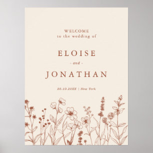 Póster Boda de Terracota Rústica Floral Otoño Flor Silves