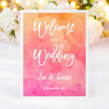 Boda de tipografía de acuarela naranja rosa modern