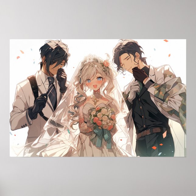 Póster Boda de tríada poliamorosa de Anime MFM (Frente)