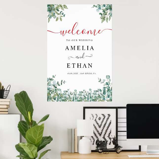 Póster boda de vegetación de eucalipto (Oficina en casa)