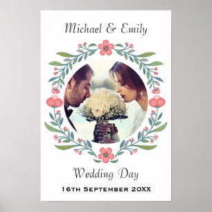 Póster Boda de verano de primavera bonito Floral Wreath F