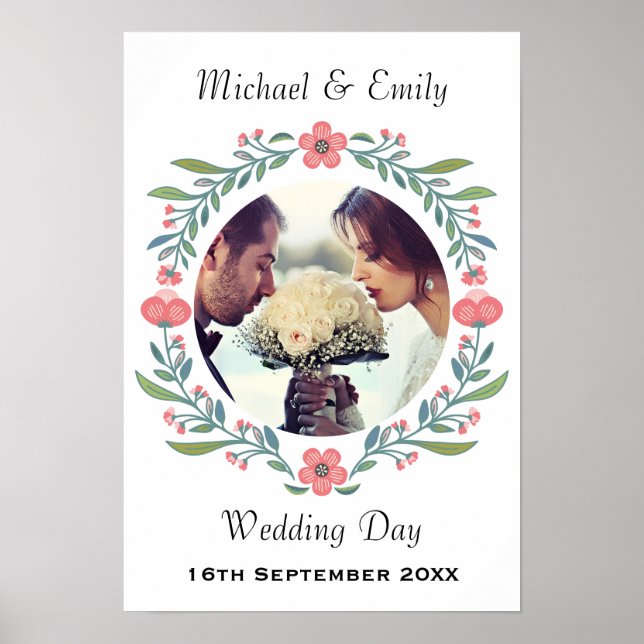 Póster Boda de verano de primavera bonito Floral Wreath F (Frente)