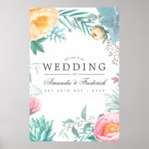 Boda de verano floral menta tropical bienvenida