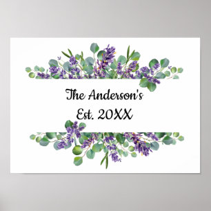 Póster Boda de verde personalizado con eucalipto y lavand