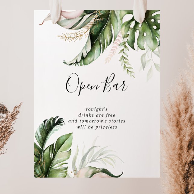 Póster Boda de Verdor Tropical Oro Rótulo Bar Abierto (Subido por el creador)