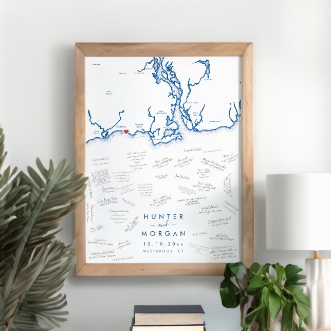Póster Boda de Westbrook Poster de libros de la Marina Mo (Westbrook CT Map Wedding Alternative Guest Book Poster in Modern Navy Blue from Coastal Map Designs)