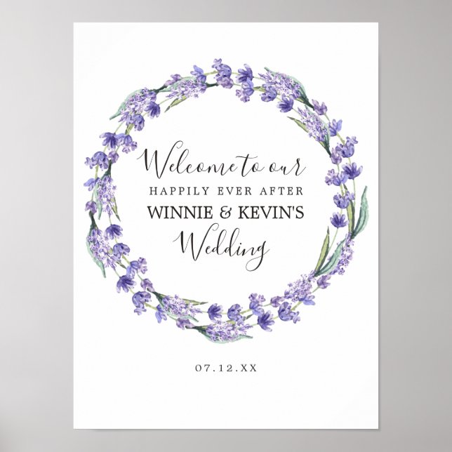 Póster Boda de Wreath de Lavender Purple (Frente)