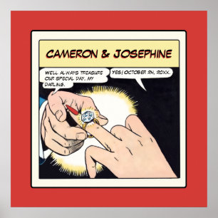 Póster Boda del anillo de anillo de estilo cómico rojo