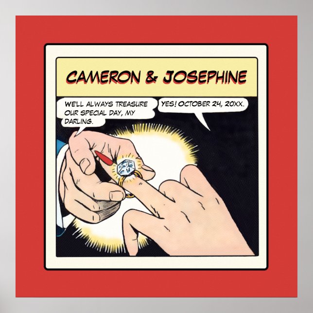 Póster Boda del anillo de anillo de estilo cómico rojo (Frente)