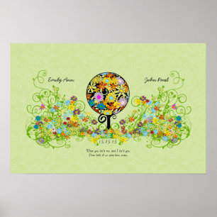 Póster Boda del árbol de flores del círculo de amor del b