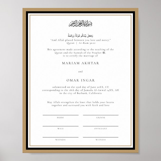 Póster Boda del certificado de matrimonio de oro moderno  (Frente)