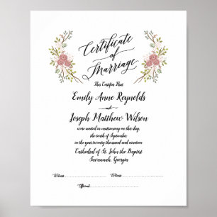 Póster Boda del certificado de matrimonio moderno Keepsak