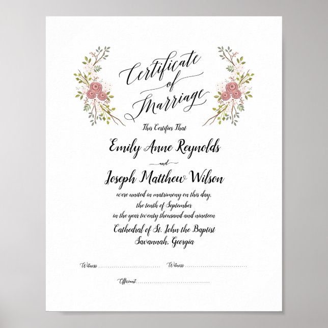 Póster Boda del certificado de matrimonio moderno Keepsak (Frente)