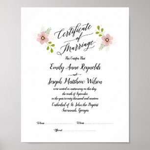 Póster Boda del certificado de matrimonio moderno Keepsak