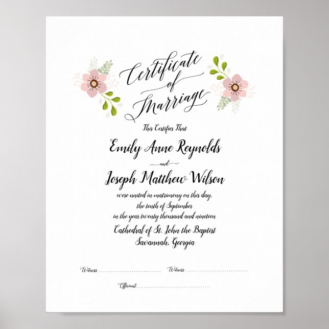 Póster Boda del certificado de matrimonio moderno Keepsak (Frente)