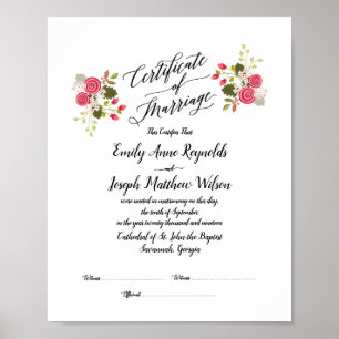 Póster Boda del certificado de matrimonio moderno Keepsak