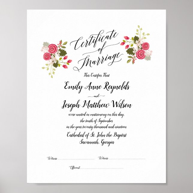 Póster Boda del certificado de matrimonio moderno Keepsak (Frente)