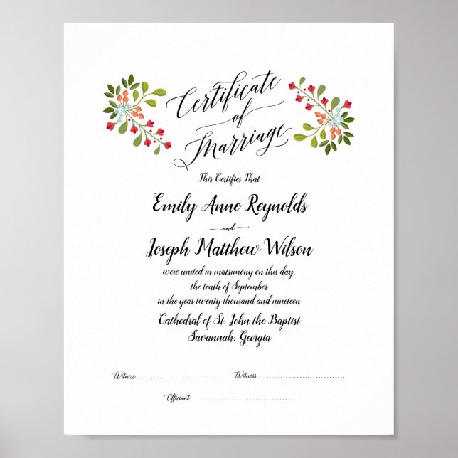 Póster Boda del certificado de matrimonio moderno Keepsak (Frente)