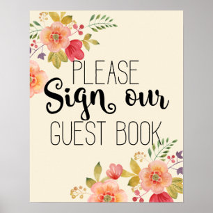 Póster Boda del libro invitado boda floral rosa rosa rosa
