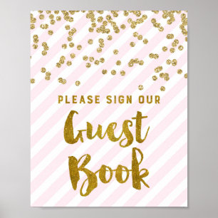 Póster Boda del libro invitado Rótulo Bandas de oro rosad