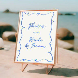 Póster Boda del marco azul dibujado a mano