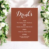 Boda del menú Bebidas Blanco marrón