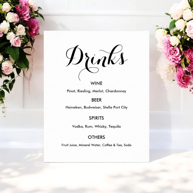 Póster Boda del menú Bebidas Blanco negro (Subido por el creador)