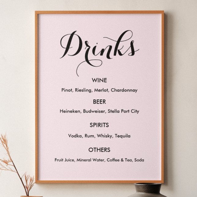 Póster Boda del menú Bebidas Rubor Pink (Subido por el creador)