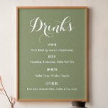 Póster Boda del menú Bebidas Sage Green<br><div class="desc">Bebidas Bar Menú Rótulo Poster Banner con fondo verde sabio para boda, cena de ensayo, ducha de novia, compromiso o cualquier otra ocasión similar. Consulte nuestra colección de tiendas para ver los elementos coincidentes. Si necesita una forma diferente, estilo de papel, elija la misma en la opción de personalización de...</div>