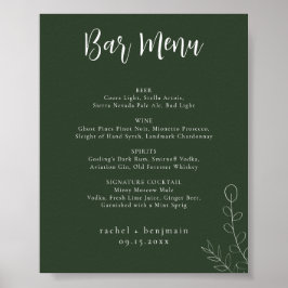 Póster Boda del menú de barras Sage Green Botanical Minim