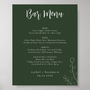 Póster Boda del menú de barras Sage Green Botanical Minim