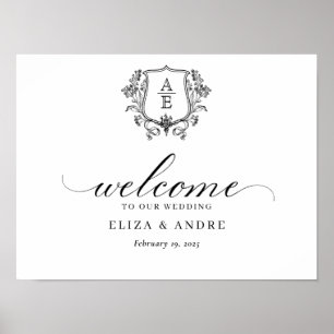 Póster Boda del Monograma Clásico Negro y Blanco