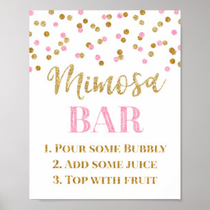 Póster Boda del Rótulo de bar Mimosa de Confetti Rosa Gol