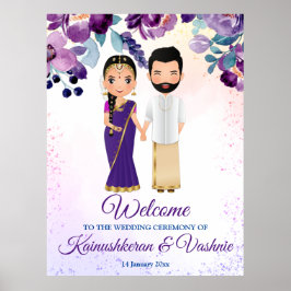 Póster Boda del sur de India Tamil Telugu azul morado