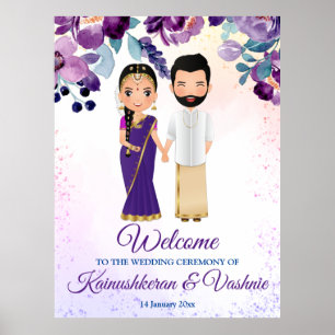 Póster Boda del sur de India Tamil Telugu azul morado