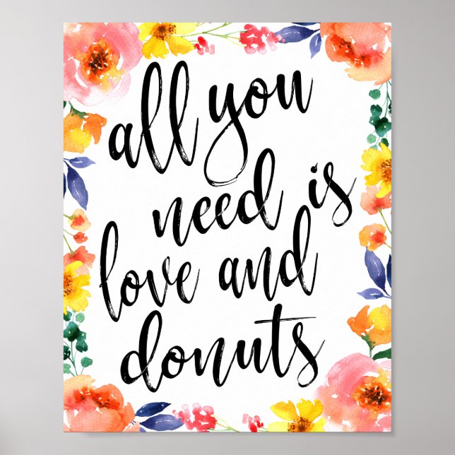 Póster Boda Donut Bar 8x10 Rótulo acuarela floral (Frente)