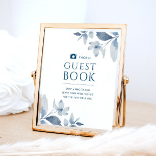 Póster Boda Dusty Blue Floral Foto Rótulo del libro invit