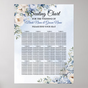 Póster Boda Dusty Blue Watercolor Flores de marfil