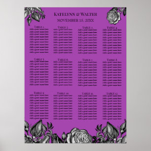 Póster Boda Electric Purple de rosas negras y blancas