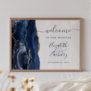 Póster Boda elegante de escritura dorada azul marino de á