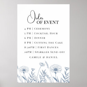 Póster Boda elegante de flores silvestres vincapervinca