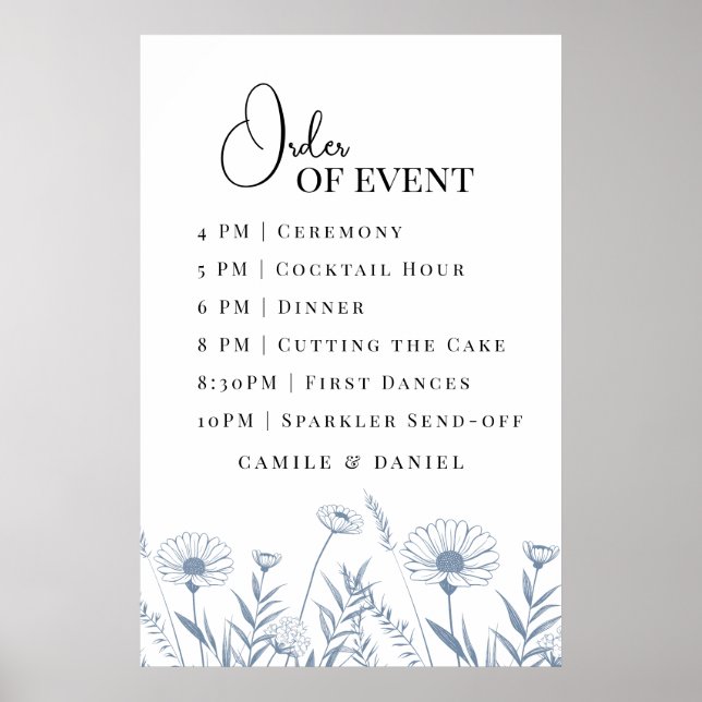Póster Boda elegante de flores silvestres vincapervinca (Frente)