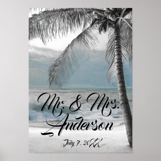 Póster Boda Elegante De La Playa De Los Cocoteros De Palm (Frente)