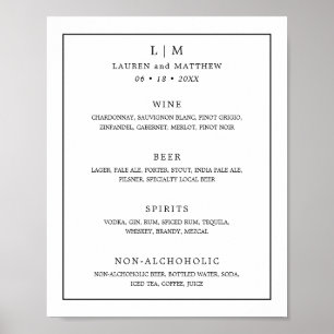 Póster Boda elegante de monograma blanco y negro Lauren