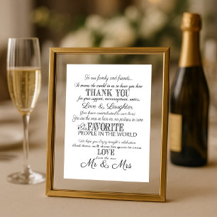 Póster Boda elegante en blanco y negro Gracias por imprim