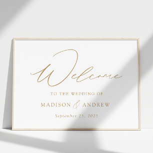Póster Boda elegante moderna con escritura en oro Bienven