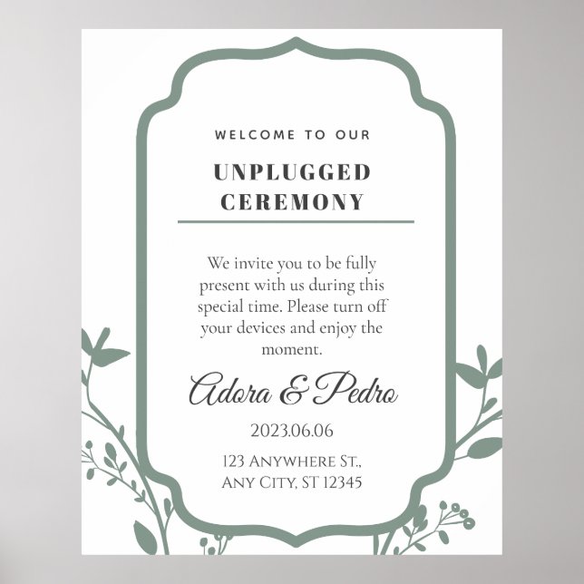 Póster Boda elegante verde y blanca (Frente)