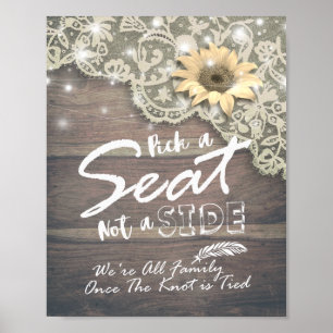 Póster Boda Elige un Asiento No un Lado Encaje Girasol Ma