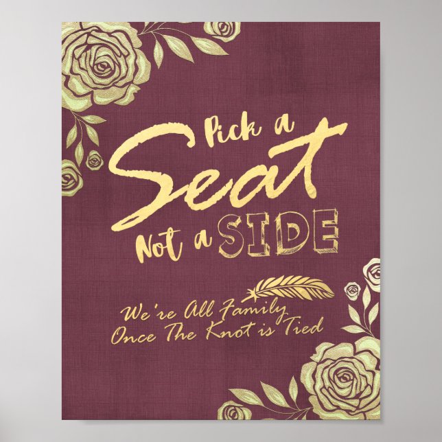 Póster Boda Escoge Un Asiento, No Un Rosa Dorado Moderno. (Frente)
